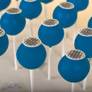 Blue cakepops with logo